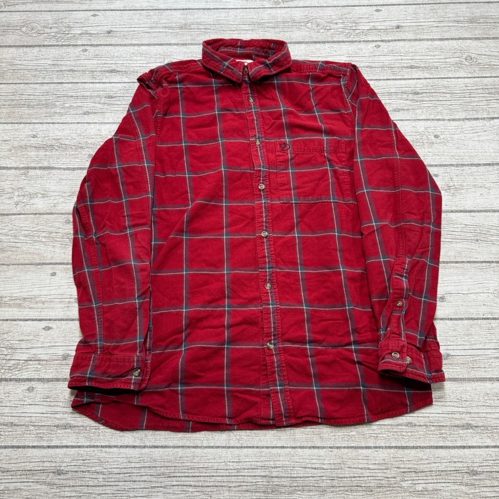 Fjallraven Flannel Shirt Men's Large Red Plaid Comfort Fit Long Sleeve Button Up